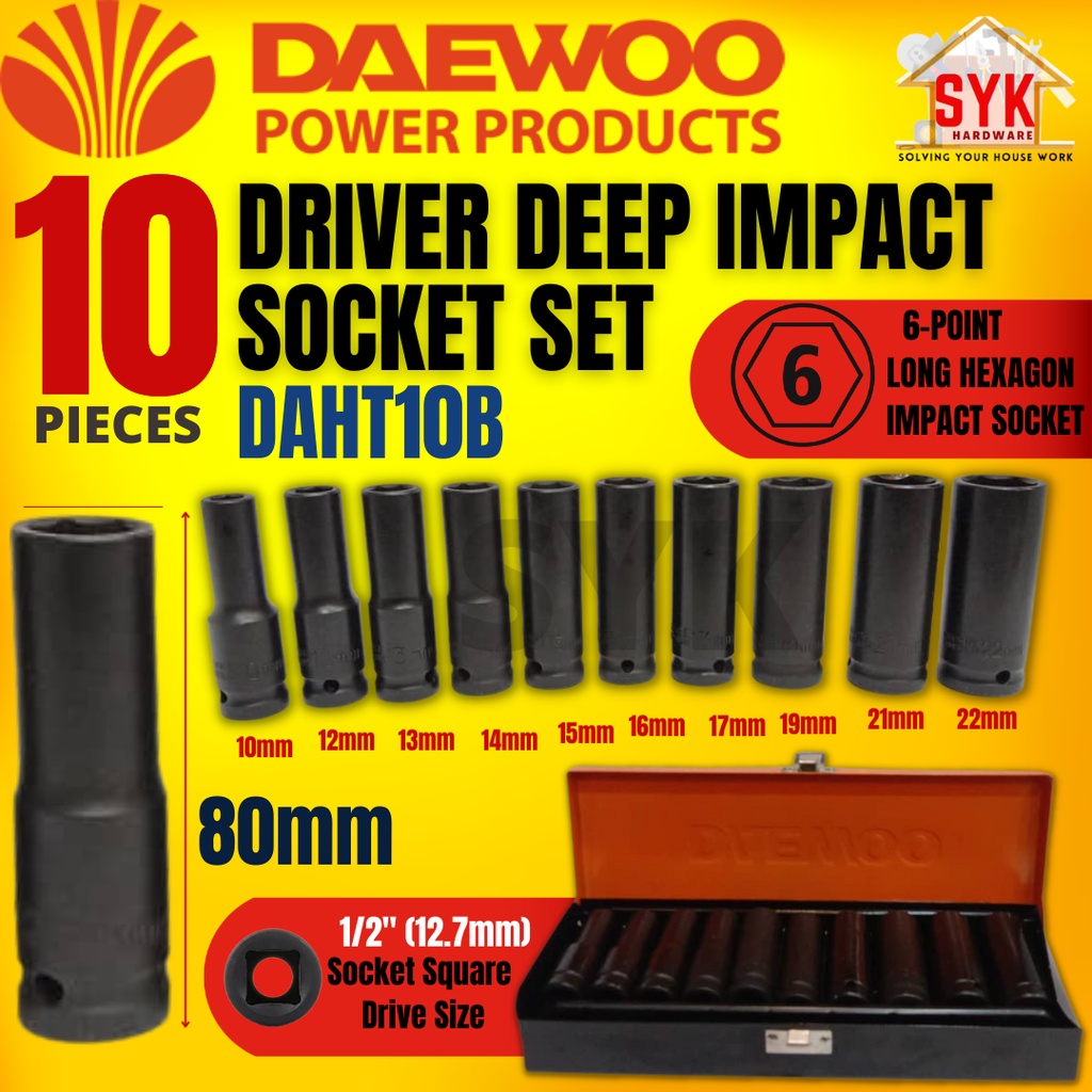 SYK DAEWOO DAHT10B 1/2" Box Impact Socket Long Set Box Socket Set