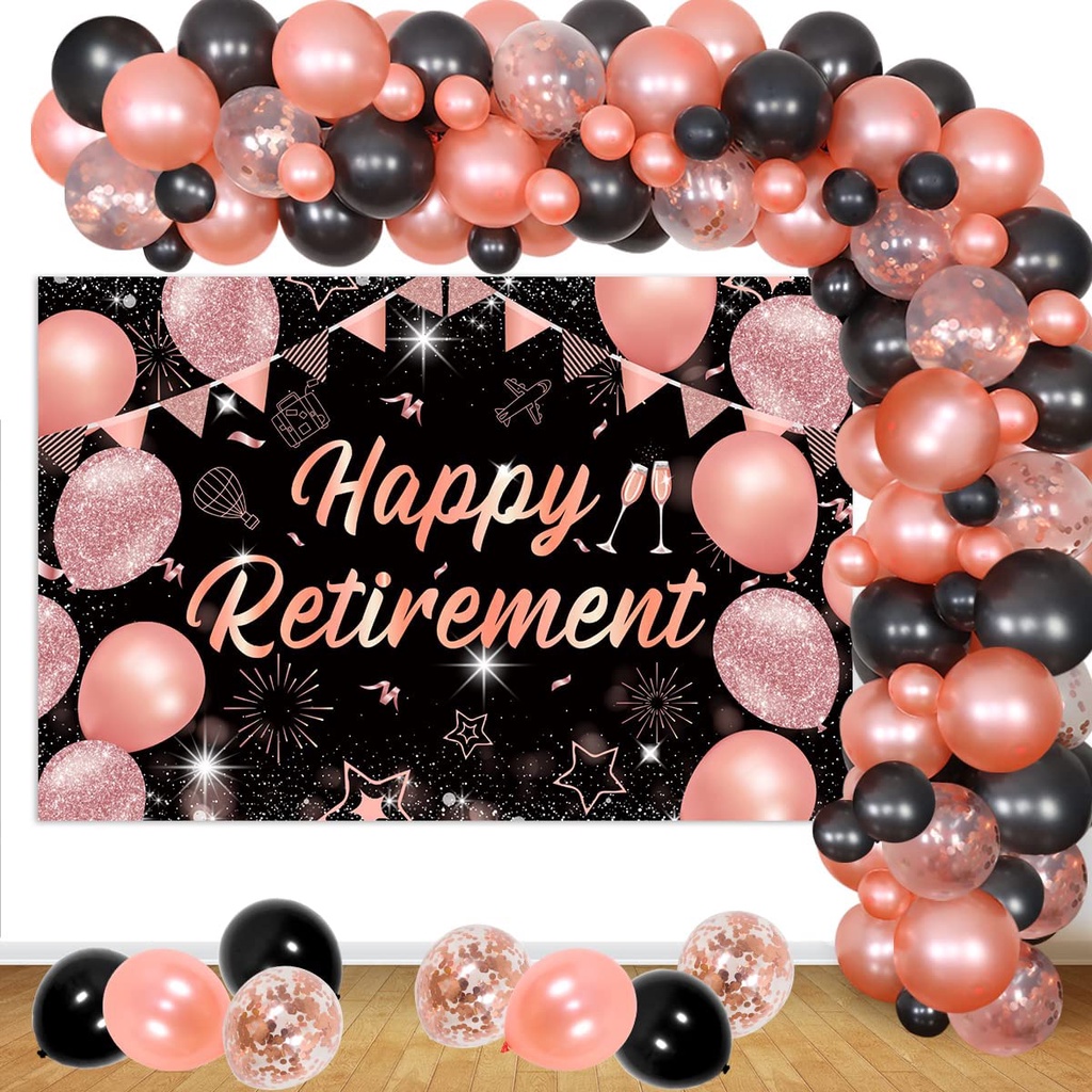 JOYMEMO Retirement Party Decorations for Women, Rose Gold Happy ...