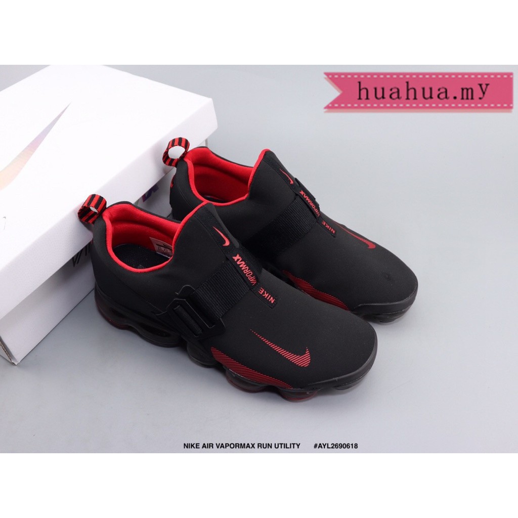 nike black and red air vapormax run utility sneakers
