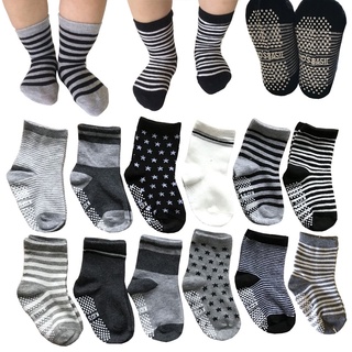 6 Pairs Anti-Slip Non Skid Cozy Ankle Cotton Socks Baby Boys Girls Toddler Walker Cartoon Sneakers Crew Socks with Grip for 12-36 Months Toddler 