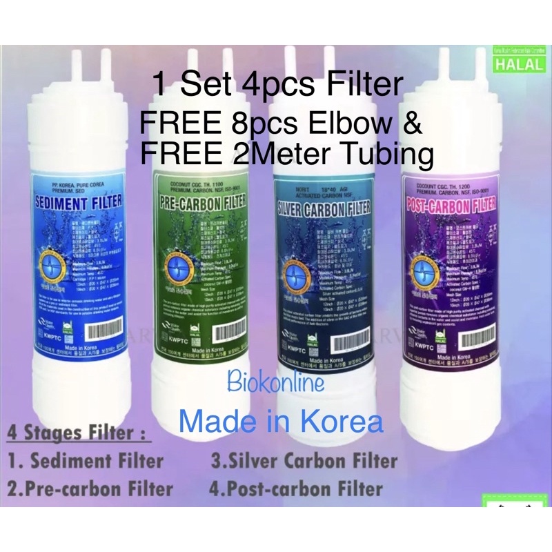 🔥KOREA 8" Halal Water Filter U type 1set(4 pcs) Sediment/Pre Carbon/Silver Carbon/Post Carbon with Free Gift