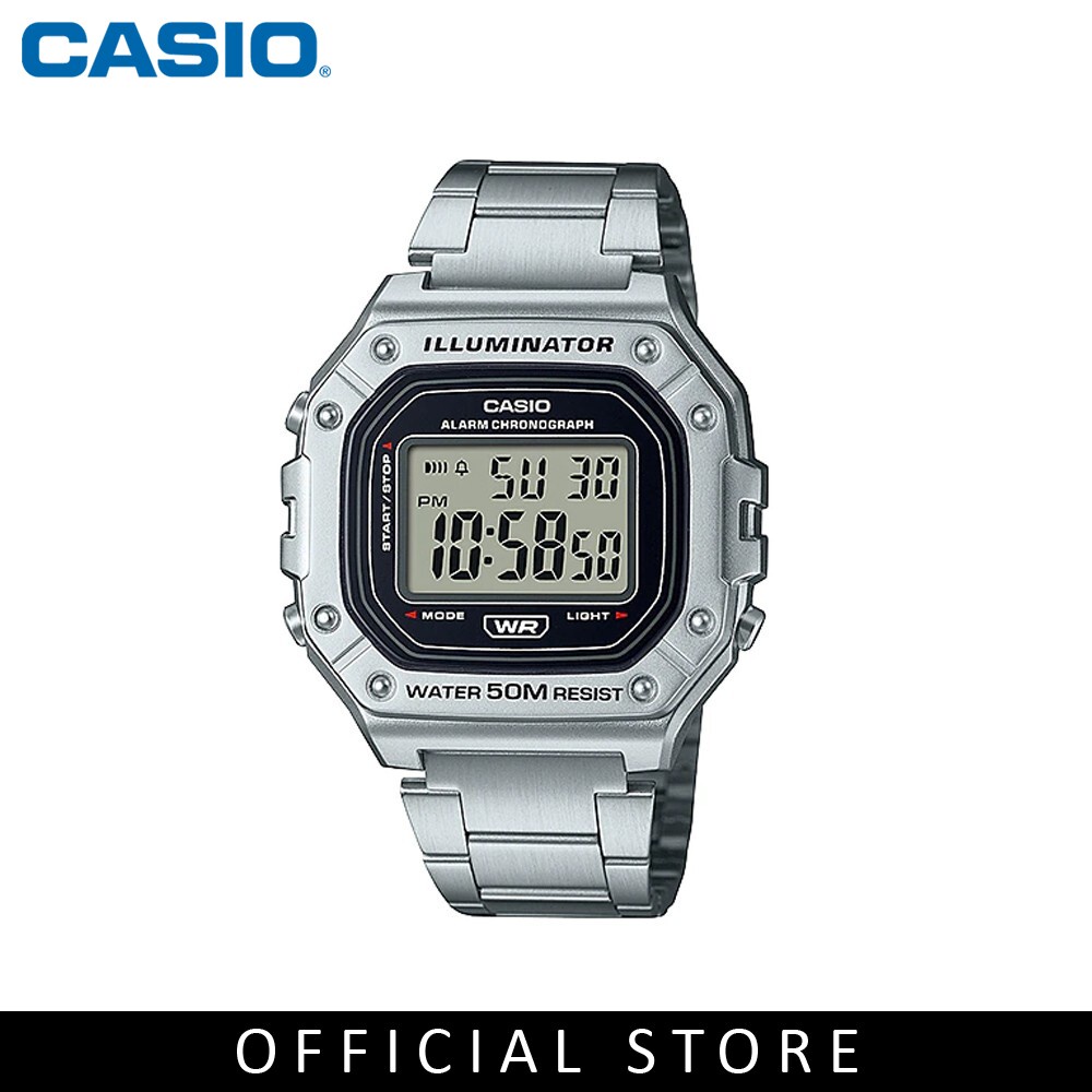 Casio General W-218HD-1AV Silver Stainless Steel Band Men Youth Watch ...