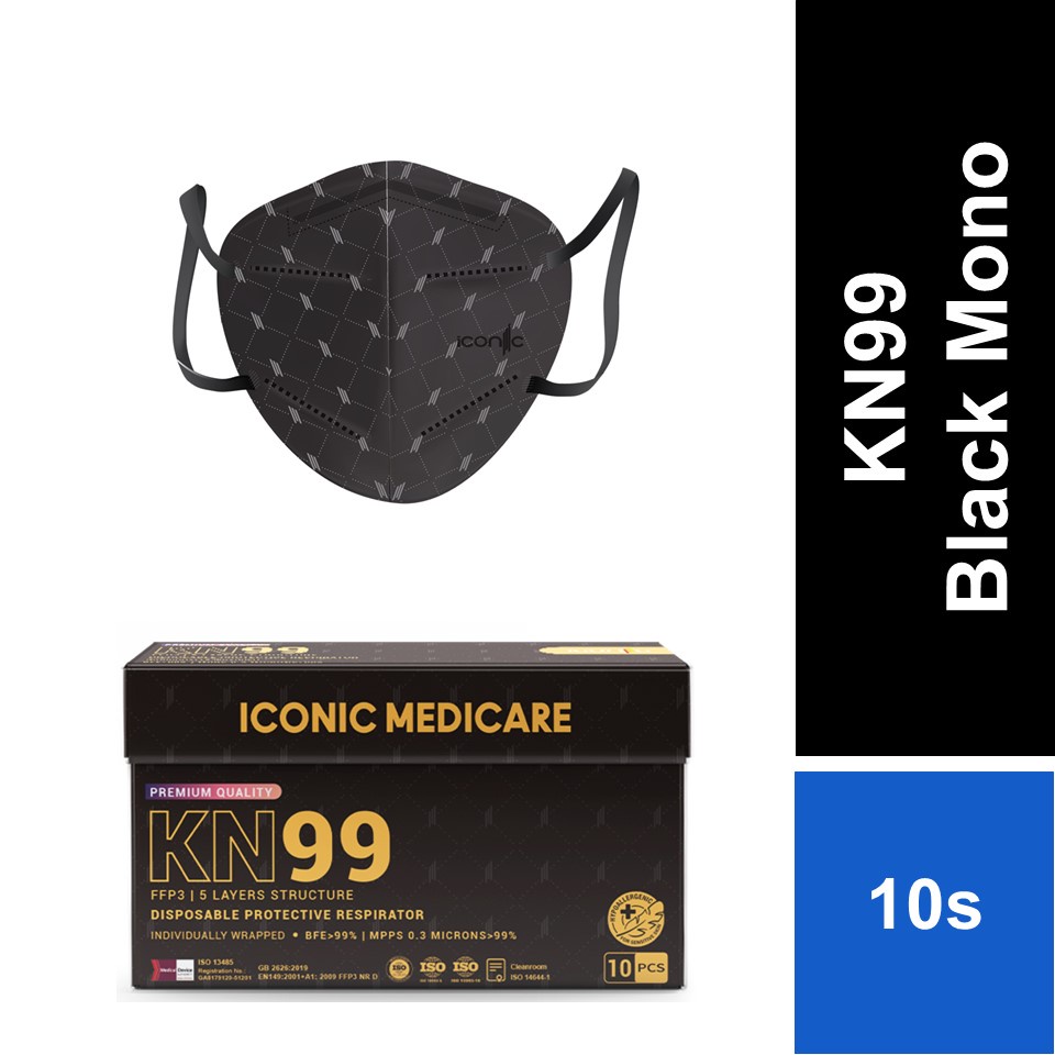 Iconic KN99 Face Mask - Black Mono 10pcs/box | Shopee Malaysia