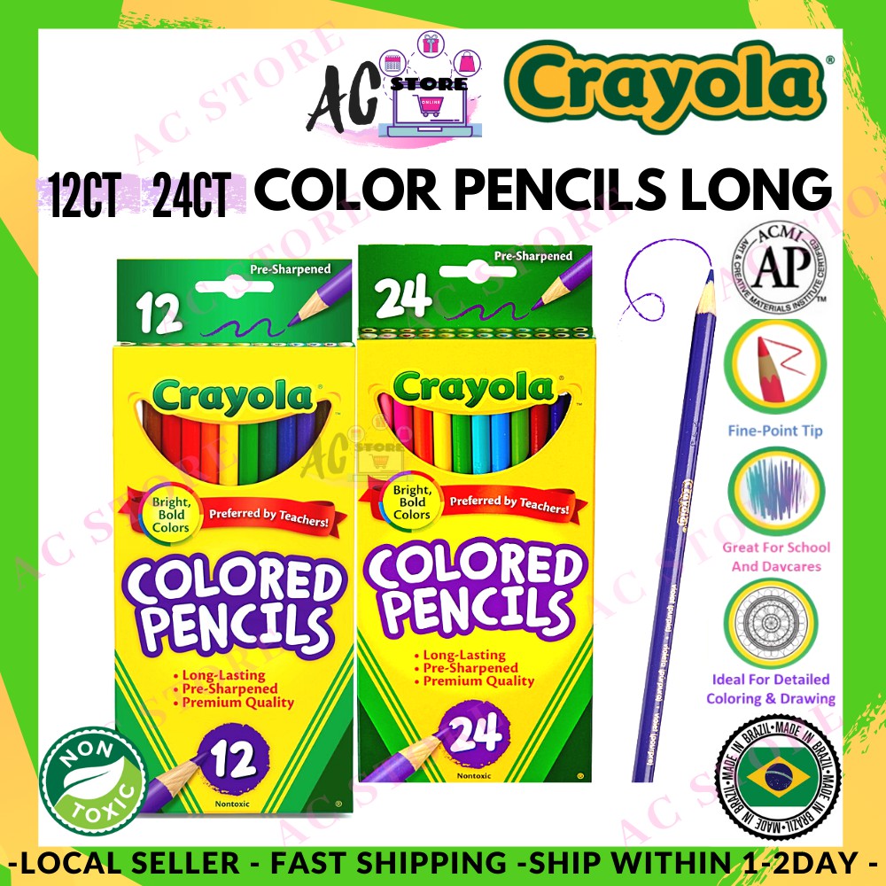 100 Crayola Normal 12CT / 24CT Color Pencils LONG Non toxic Safe