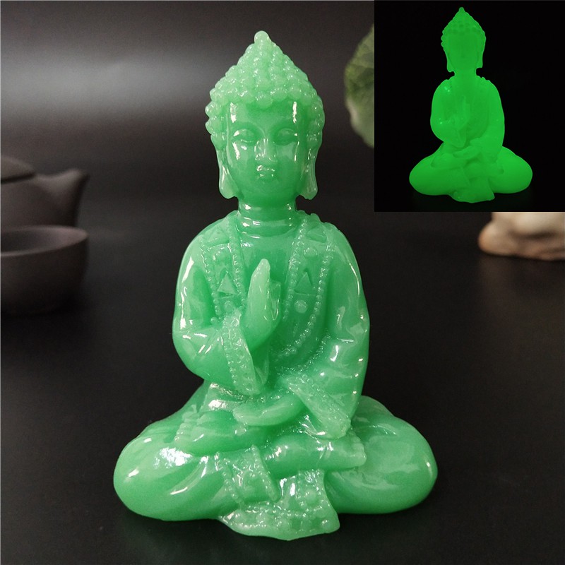 Glowing Jade Color Thai Buddha Statue Man-made Stone Ornament Resin Crafts Feng Shui Home Decoration Lucky Gifts