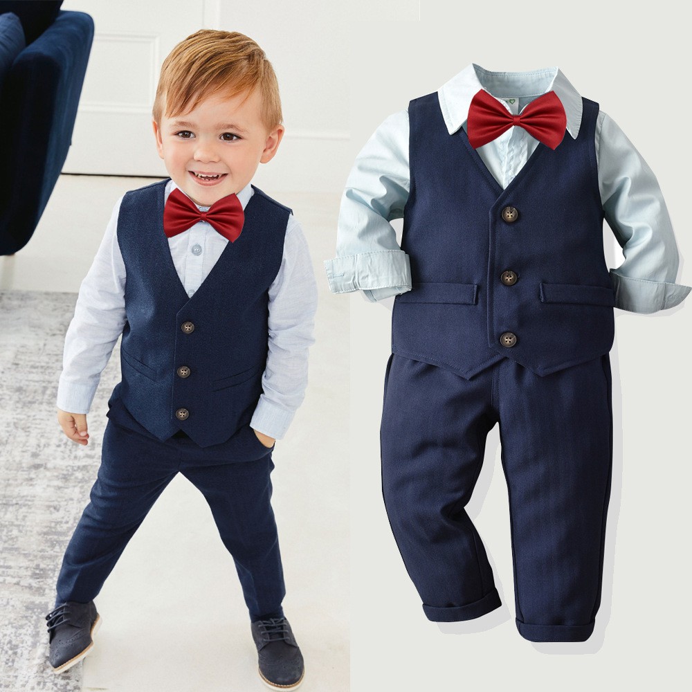 Baby Boys Kids Gentleman Outfits Suit Coat Tie Shirt Pants 3/4pcs Set Clothes 