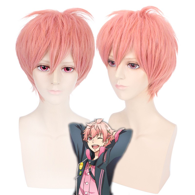 Short Straight Orange Pink Mix Ombre Highlight Synthetic Hair