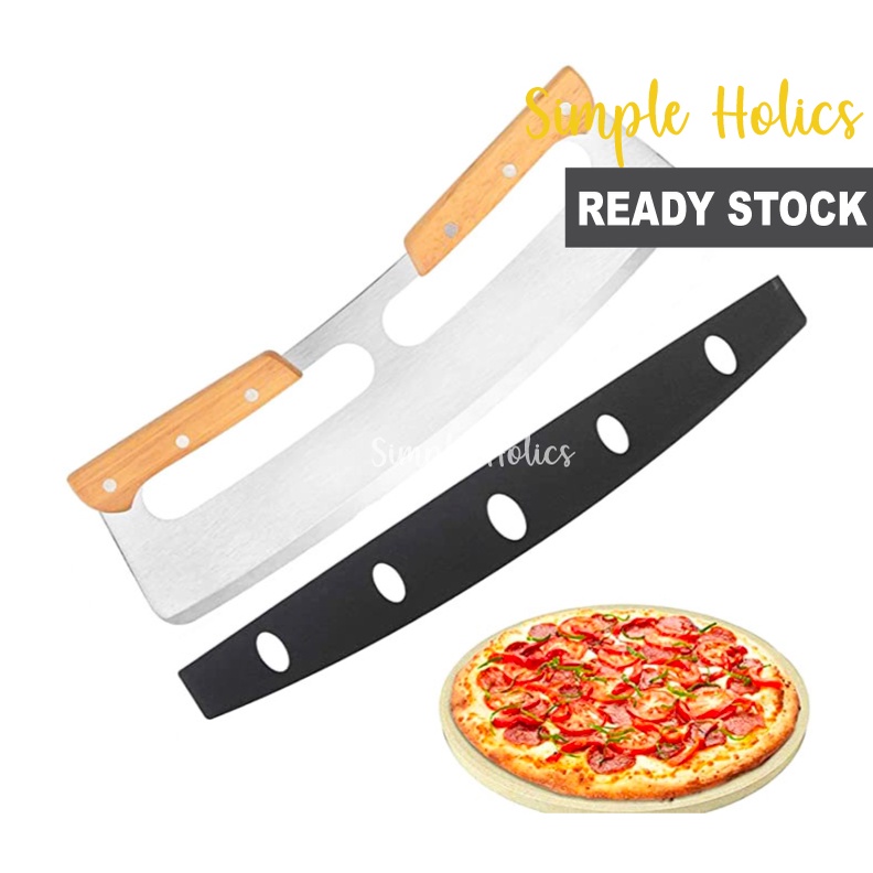 Pizza Cutter Rocker Wooden Handles / Stainless Steel Pizza Slicer / Pizza Knife Cutter