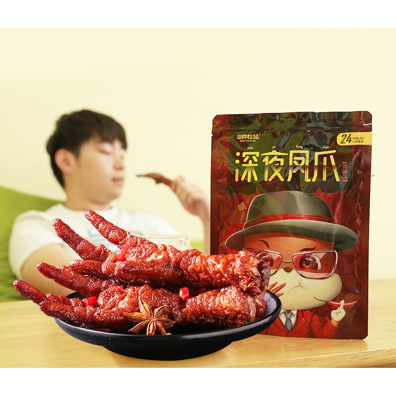 中国食品Three squirrels _ late night tiger skin chicken feet 200g] snacks marinated spicy spiced sachet chicken paws三只松鼠深夜凤爪