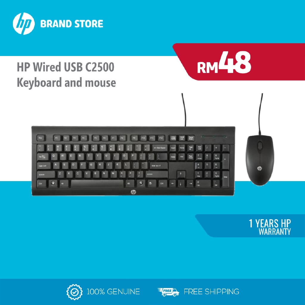 GENUINE DESKTOP HP Wired USB C2500 Keyboard And Mouse Kits J8F15AA 1 to 1 Onsite Exchange 