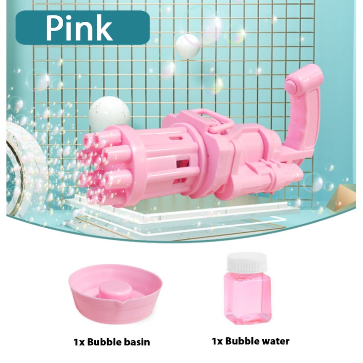 shopee: ReadyStock Tiktok New Kids Gatlin Electric Bubble Gun 8 Hole Automatic Bubble Maker Machine Outdoor Toys 泡泡枪泡泡玩具泡泡机 (0:1:Color:Pink Gun;:::)