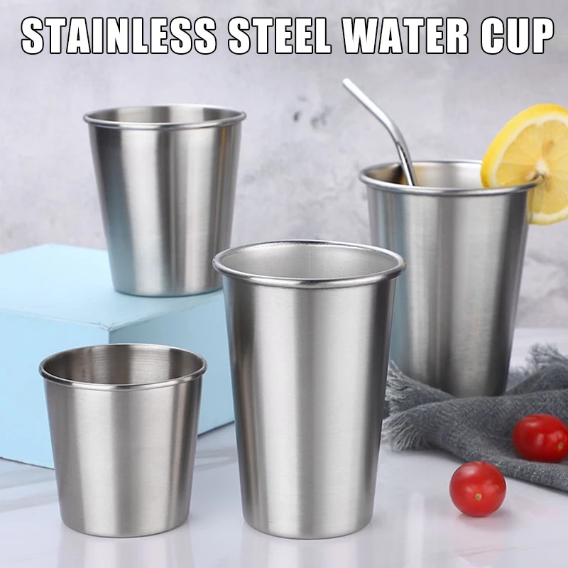 1PCS 304 Stainless Steel Metal Cup / Portable Beer Glasses / White Drinks Mugs / Outdoor Travel Home Camp Mugs Kitchen Useful Tableware