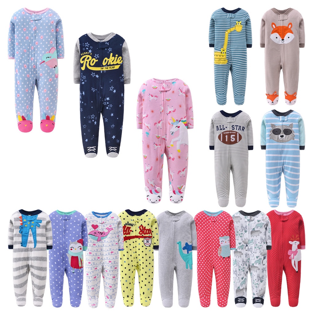 shopee: Newborn Baby Boys Girls Footed Sleeper Cotton Zipper Pajamas Baby Rompers 0-12M (0:1:Color:Random girl -1pcs;1:1:Size:3M)