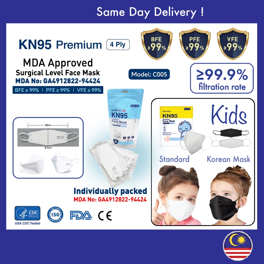 Premium KN95 Mask MDA Approved KF94 Korean Mask KN95 for Kids FDA CE Shopee Malaysia