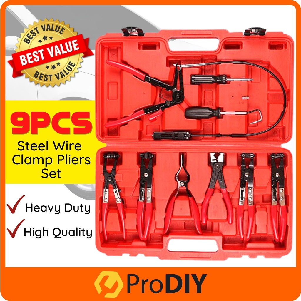 9Pcs Hose Clamp Set Plier Universal Automotive Fuel Hose, Oil Hose