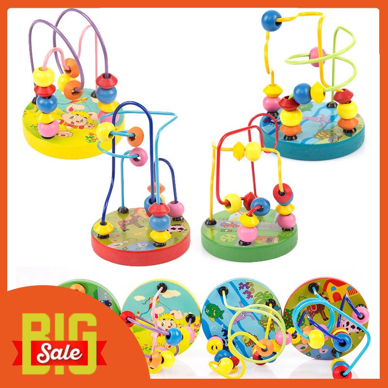 Toy Kids Game Baby Colorful Wooden Around Beads Wire Maze Educational