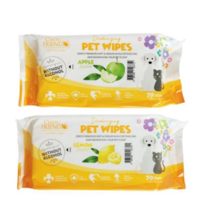 Cindy & Friends Pet Wet Wipes 70 sheets (No Alcohol, Anti Bacterial