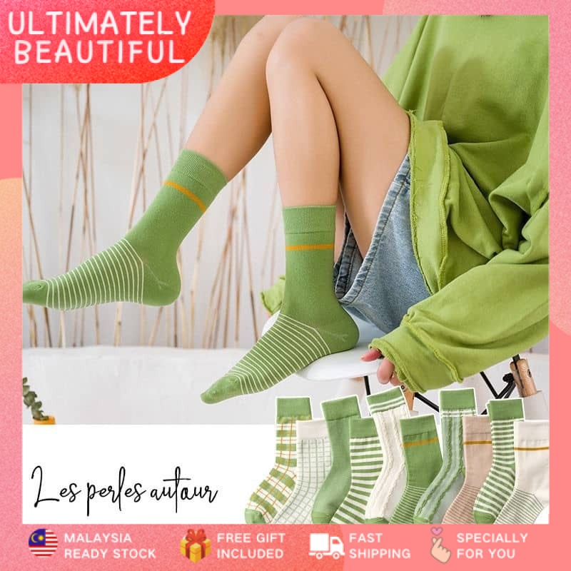 [Ready Stock] Ultimately Beautiful 1 Pair Of Green Series Plain Sock ...