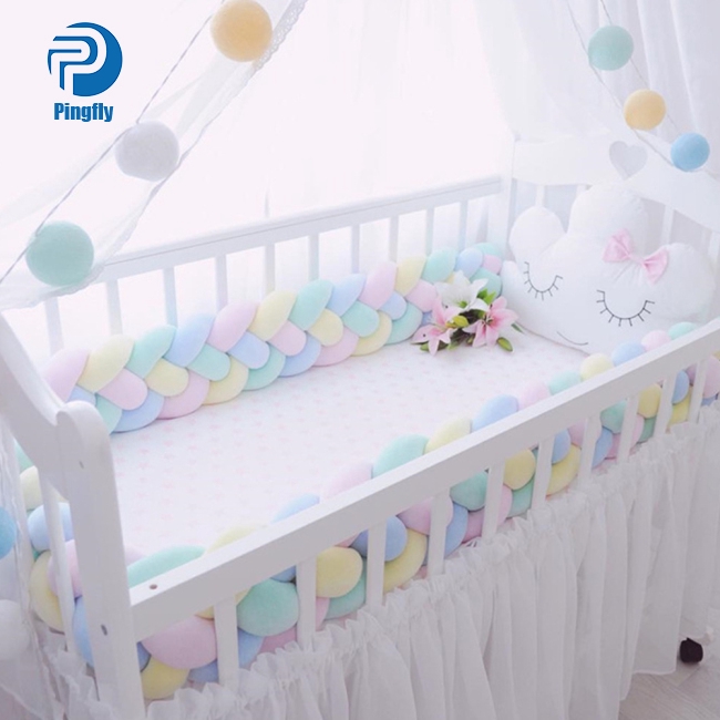 4 Knot Baby Bed Bumper Crib Sides 4 Braid Crib Pad Protection For