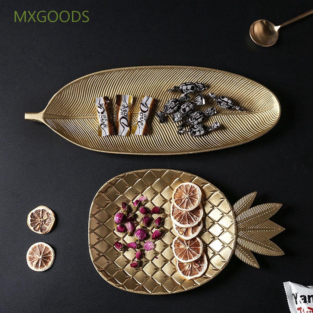 MXGOODS Home Serving Tray Attractive Dessert Shelf Fruit Rack Snack Dish Gold Luxury Pineapple & Leaf Shaped Table Decoration Decorative Jewelry Storage Tray