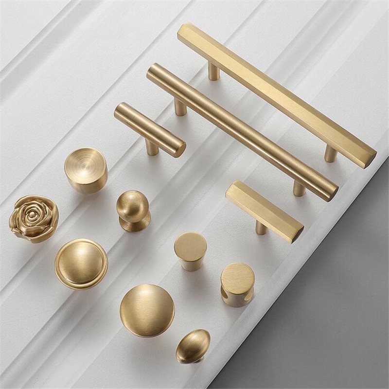 Round Gold Brass Handle Pure Copper TBar Shaped Wardrobe Shoe