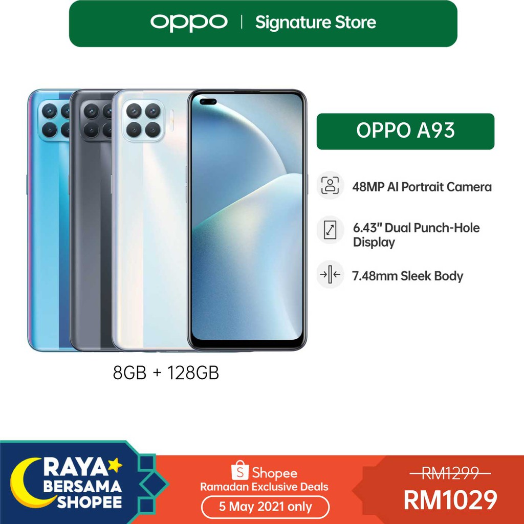 OPPO A93 Smartphone | 8GB RAM + 128GB ROM | 6 AI Portrait Cameras ...