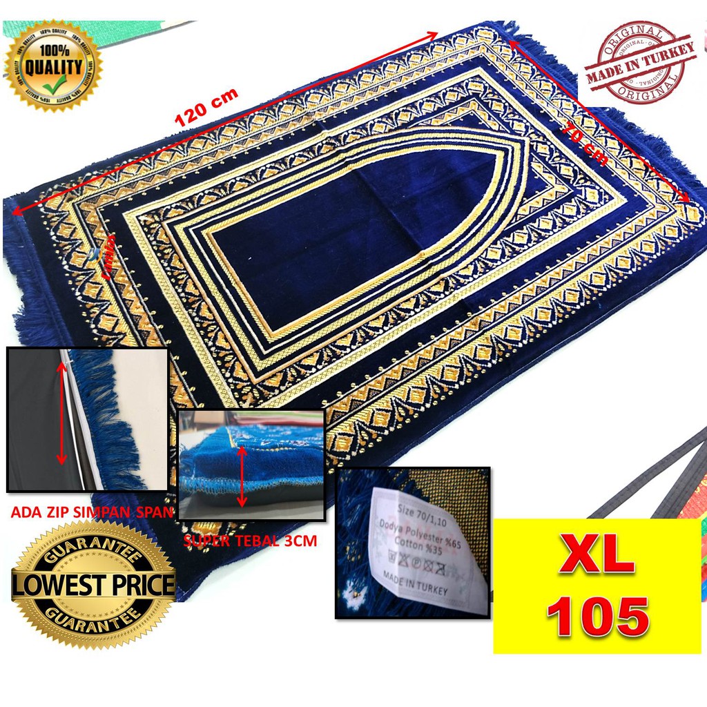 Sejadah Turki Turkey Prayer Mat sulam + Span tebal 120 cm x 70 ( XL