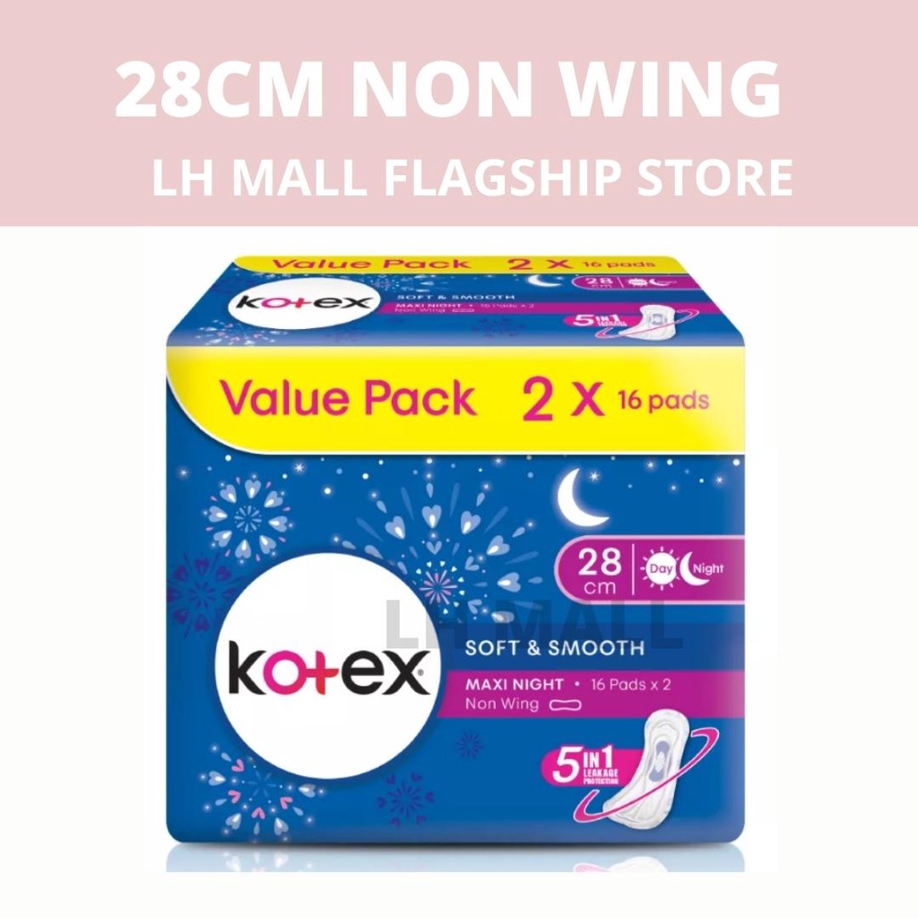 VALUE PACK 32 PCS ( NIGHT PADS -  28CM NON WING ) KOTEX® SOFT AND SMOOTH MAXI NIGHT PADS