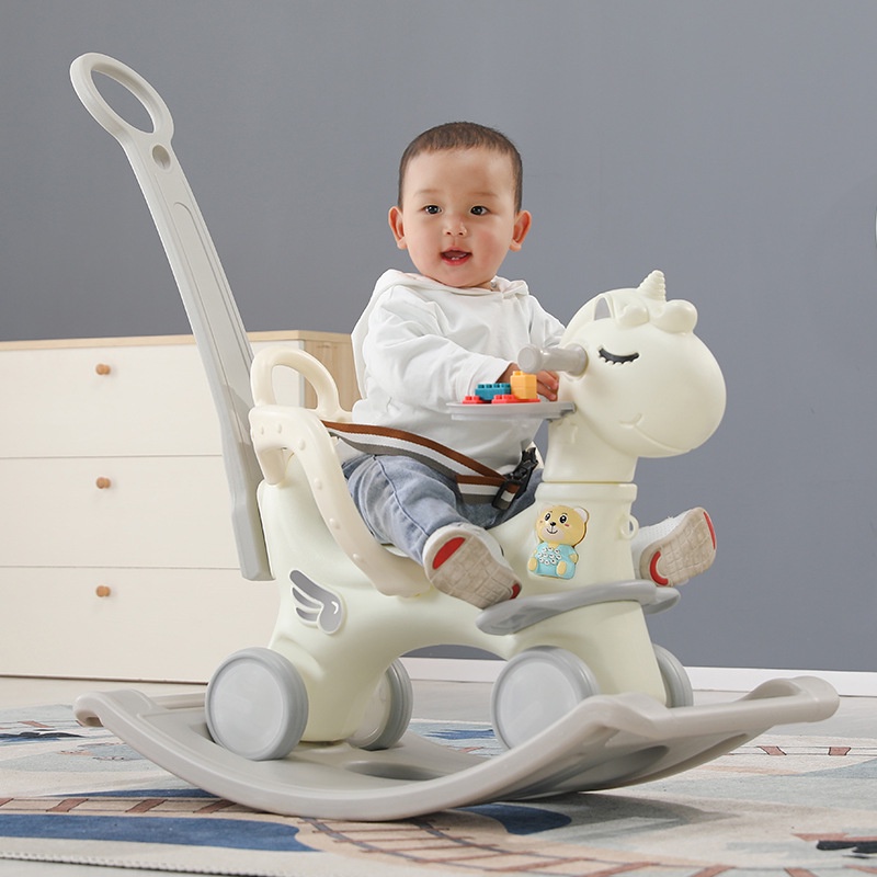 Hadiah kuda Trojan Troli Ulang Tahun Hadiah Kereta Mainan Bayi Baby rocking horse cart Dua dalam satu kereta kuda Trojan rocking cart Hadiah setahun kuda mainan budak mainan kanak Kereta Mainan Bayi rocking horse Kuda Trojan rocking horse