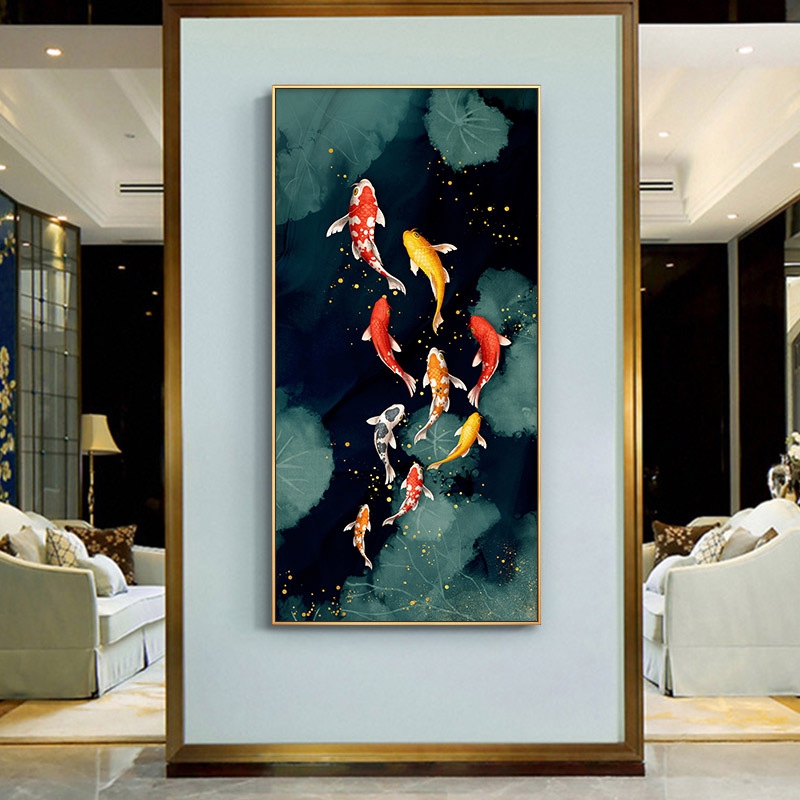 Decoruhome - DIY Frame Wall Deco Canvas - Nine Koi Fish Lucky ...