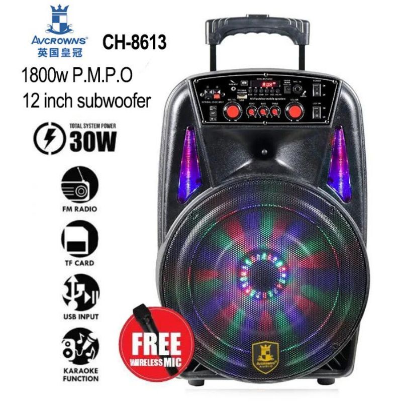 Avcrowns CH-8613 12inch Bluetooth Trolley Speaker 1800W With Mic
