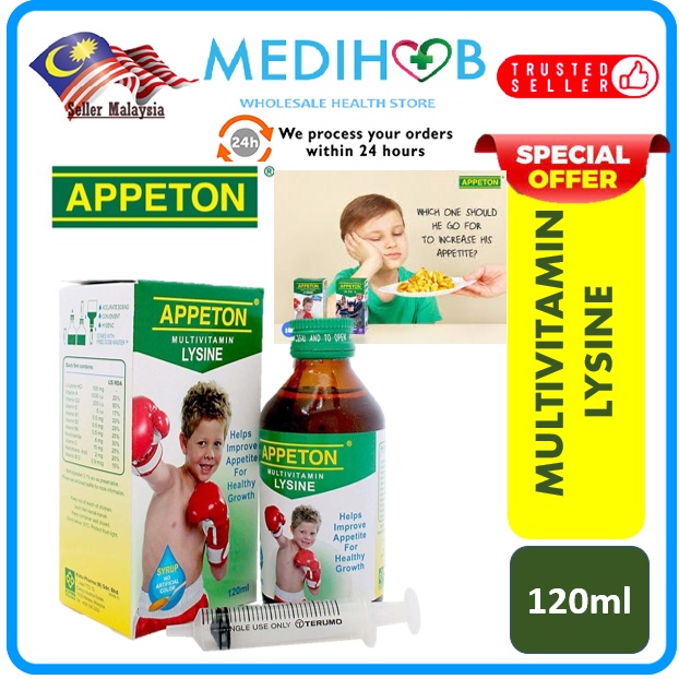 APPETON Multivitamin Lysine Syrup Improved Appetite & Healthy Growth No
