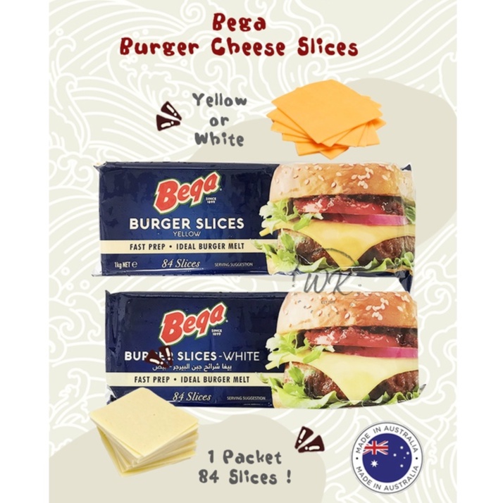 Bega Burger Cheese Slices Yellow / White HALAL 1KG (84 Slices) (FROZEN ...