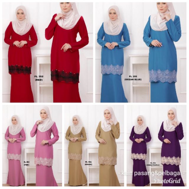  Baju  Kurung  Filya Kurung  Lace Hitam  Merah Pink  Biru Purple 