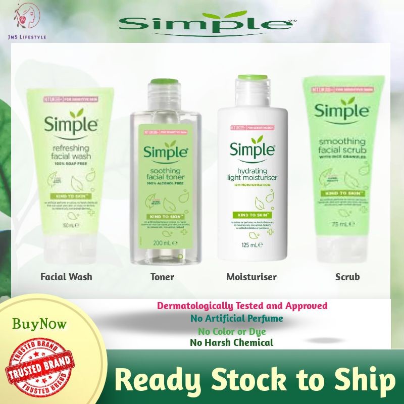 Simple Kind to Skin Refreshing Facial Wash, Soothing Toner, Moisturizer