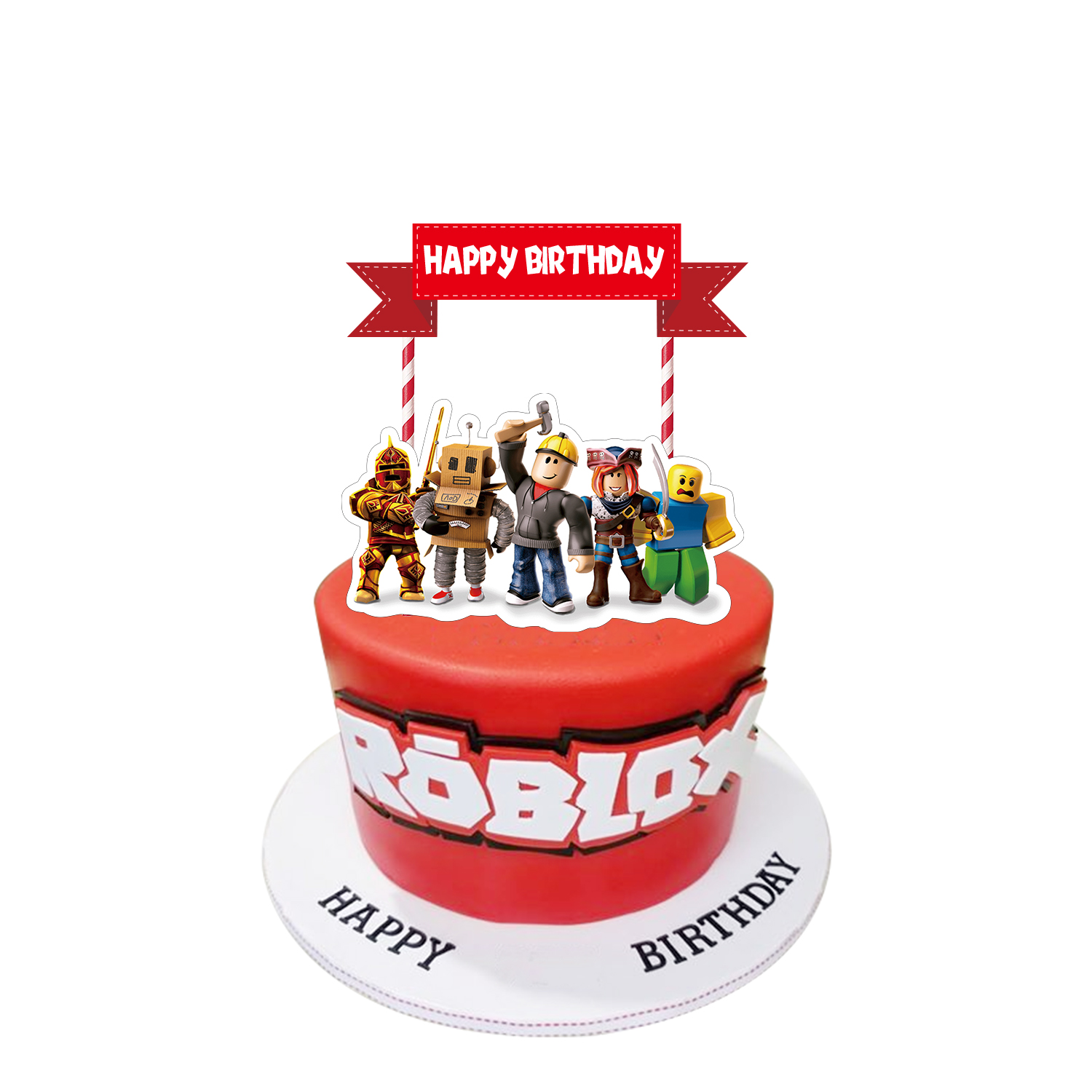 46pcs Set Game Theme Roblox Balloons Cake Toppers Happy Birthday Banner Flag Party Decoration Shopee Malaysia - roblox money cake design