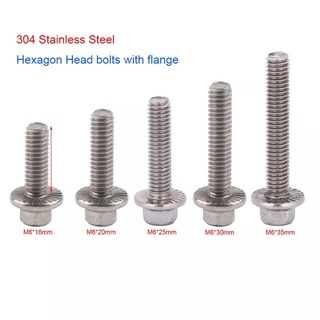 M5 M6 M8 Hexagon Flange Bolt 304 Stainless Steel SHINY SURFACE Hex Bolt ...