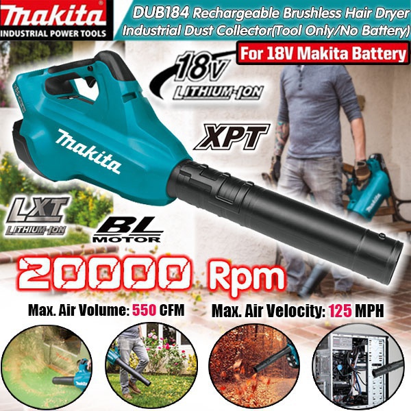 Makita New Top Quality 18V DUB184 20000rpm 6 Speed Rechargeable Cordless Blower Cordless Electric Leaf Snow Air Blower Electric Dust Removal Mode