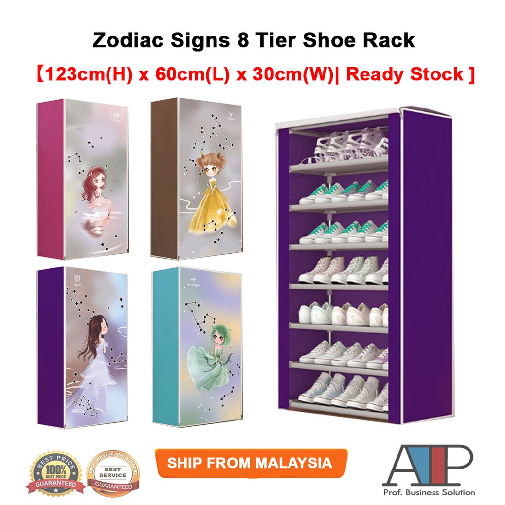 Zodiac Sign 8 Tier Shoe Rack Dust Cover Cabinet Kasut Éæ¶ Shopee Malaysia