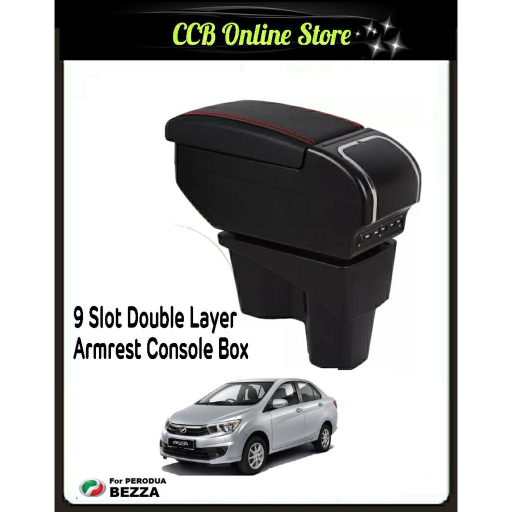 Perodua Bezza 9Usb Double Layer Armrest Console Black 