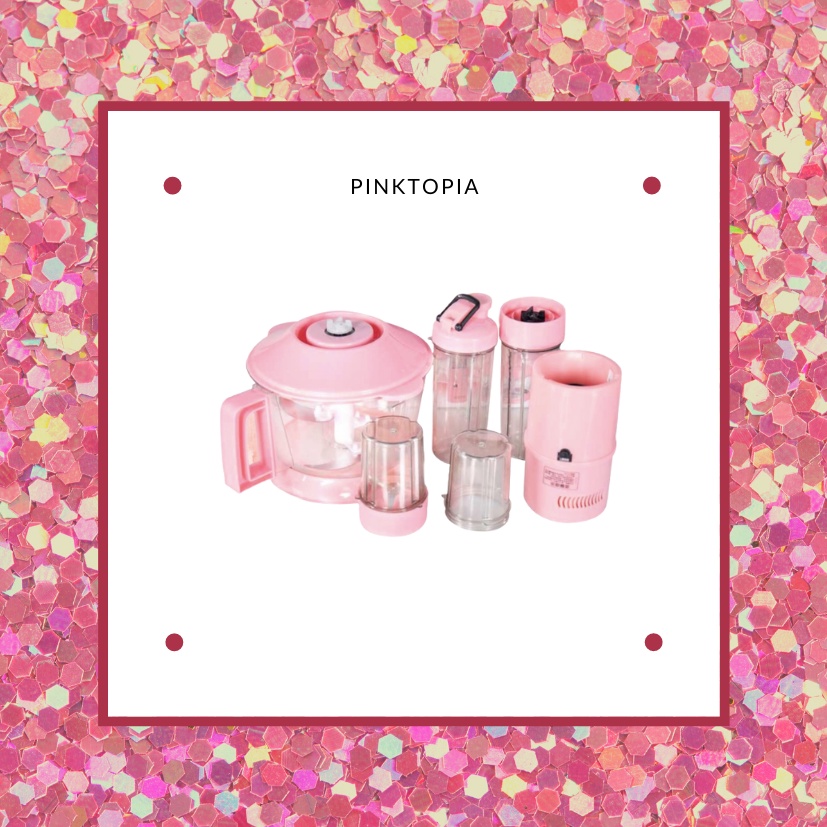 [Ready Stock] Pinktopia 5in1 Multi-Functional Machine Grade Juice Pink Blender Set Mixer Grinder Fruit Vegetable Meat