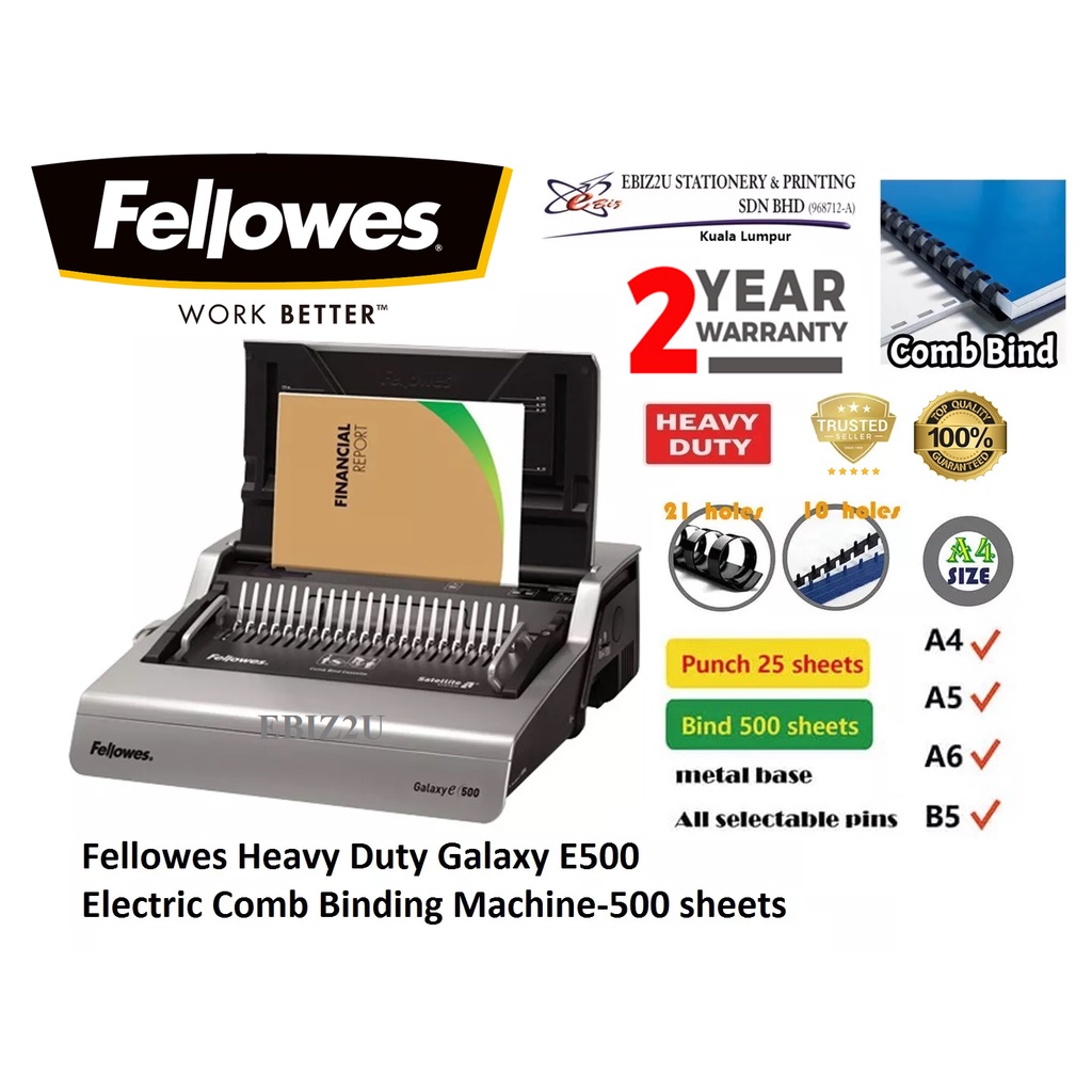 Fellowes Heavy Duty Galaxy E500 Electric Comb Binding Machine25 sheets