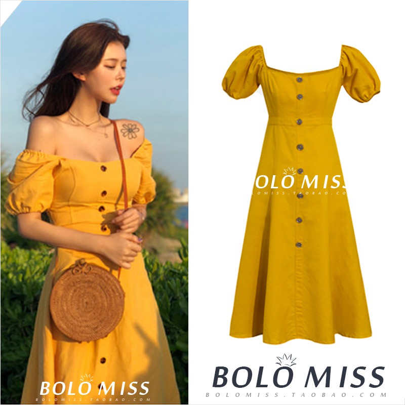 yellow off shoulder midi dress