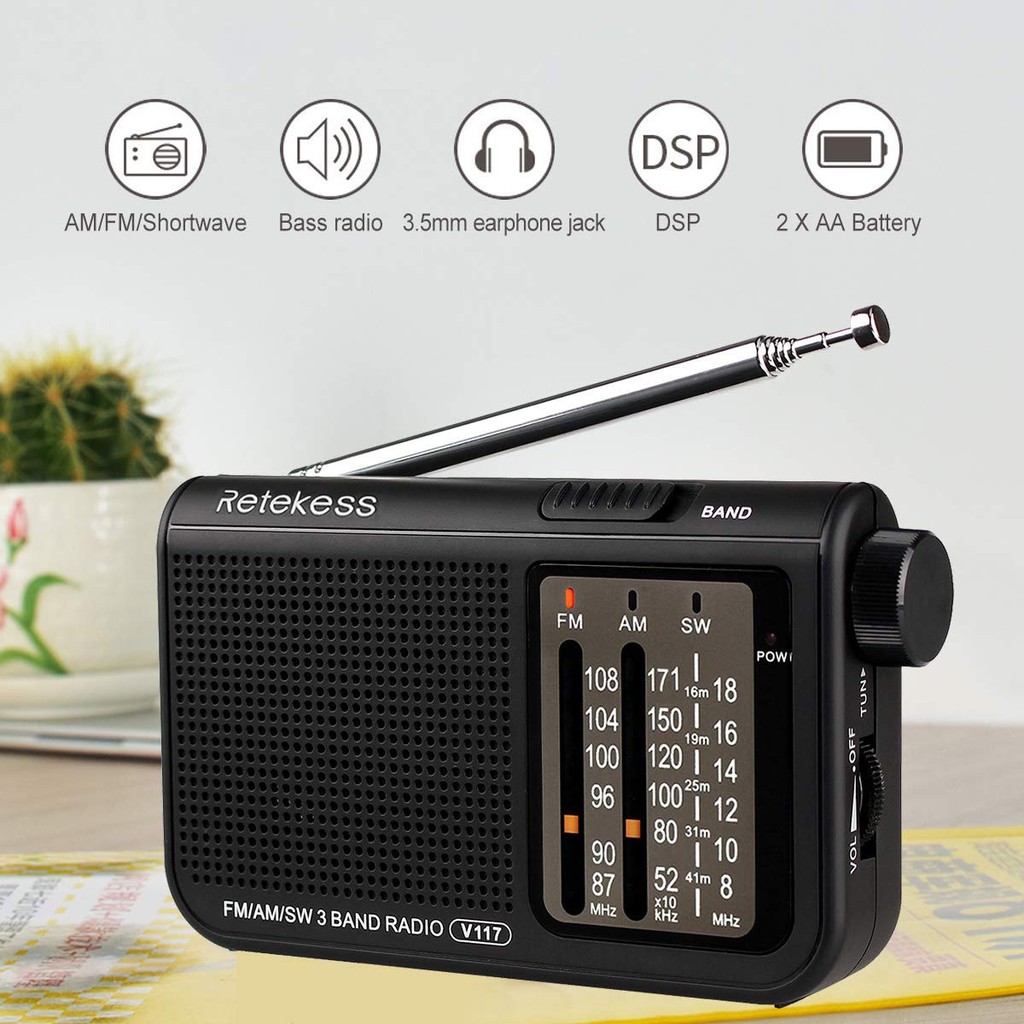 Retekess V117 Analog AM FM Radio Transistor Radio Battery Operated with