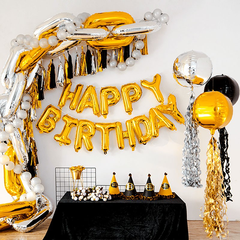 Gold Silver Chain Balloon Black Hip Hop Dance Birthday Party