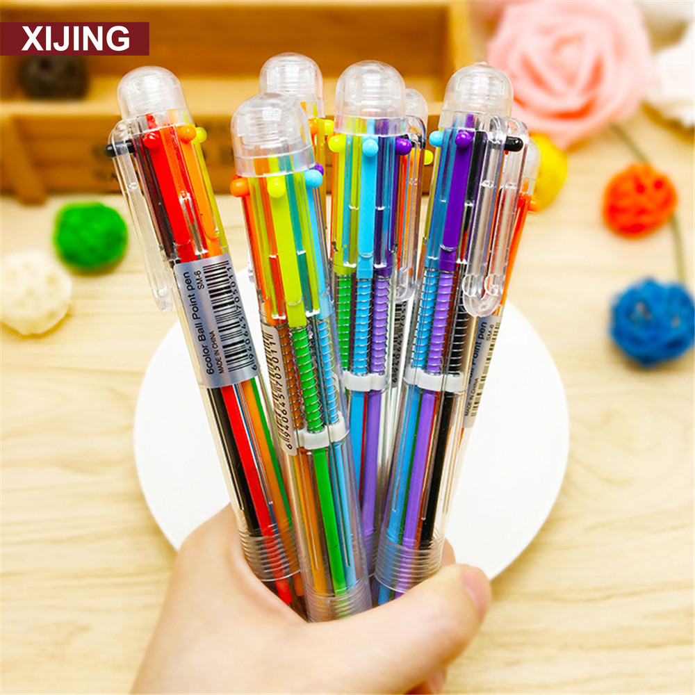 XJ-Creative Transparent 6 Color Ballpoint Pen Lovely Student Stationery ...