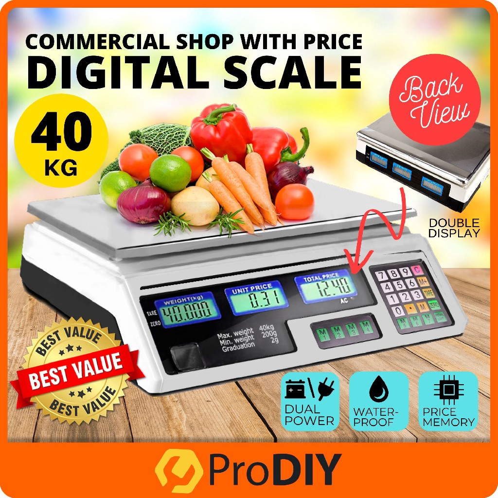 PRODIY 40kg Electronic Digital Price Computing Rechargeable Supermarket Counting Scale Penimbang Harga Timbang 菜市电子秤