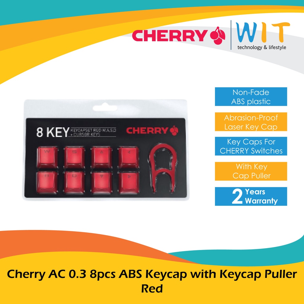 Cherry AC 0.3 8pcs ABS Keycap with Keycap Puller - Pink/Red/Blue