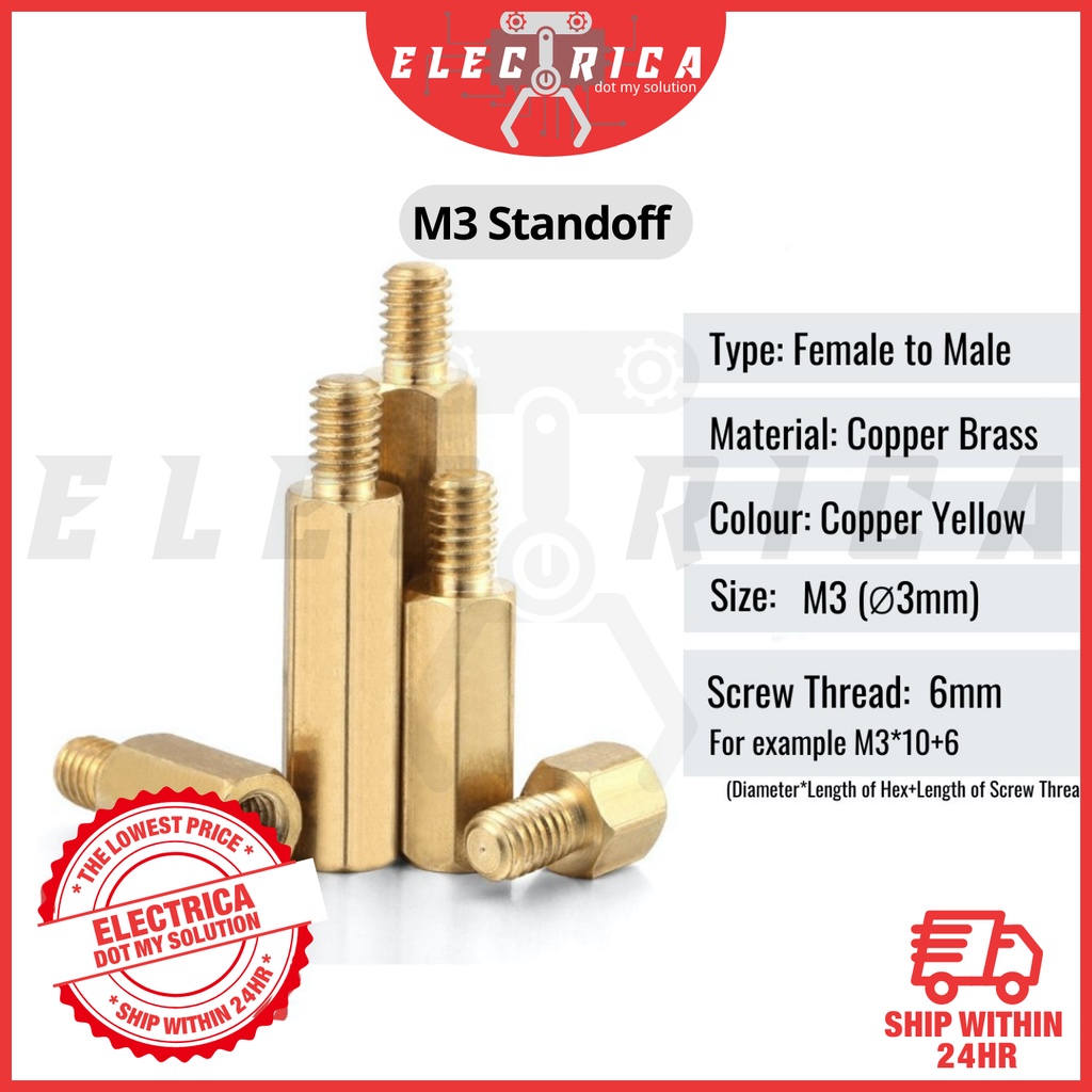 M3 Male to Female Brass Screw Thread PCB Stand-off Spacer