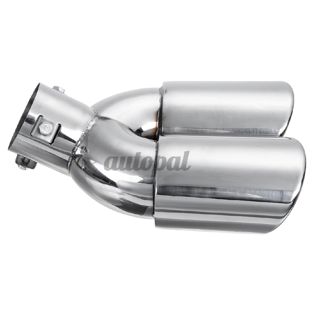 Universal 0260 Car Double Dual Twin Exhaust Tip Trim End Pipe Tail Sport Muffler Stainless Steel Chrome 